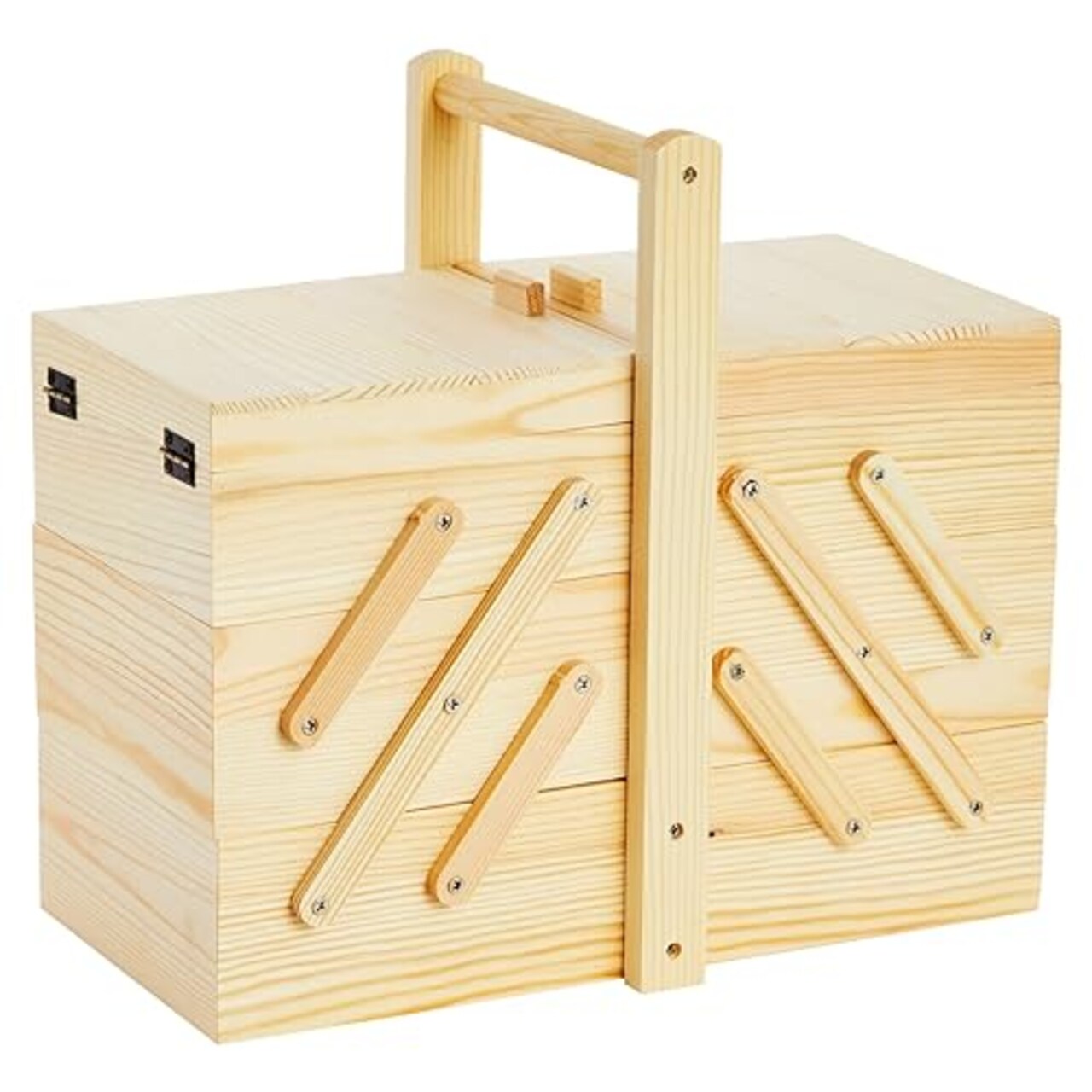 Juvale Wooden Sewing Box Organizer for Sewing Supplies with 3 Tier Drawers  for Craft Tools, Needles, Pincushions, Art Supplies, Thread Spool Organizer  (12.6 x 5.9 x 8.3 Inches)